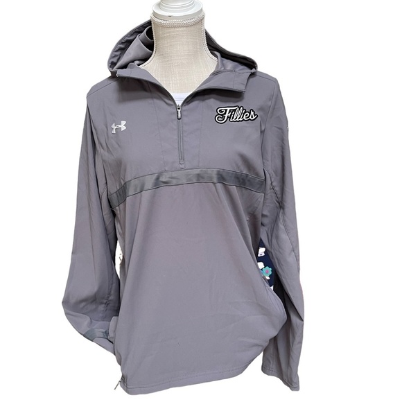 Under Armour Grey Storm 3/4 Zip up with Hood Pull Over Light Athematic Top - Picture 2 of 11